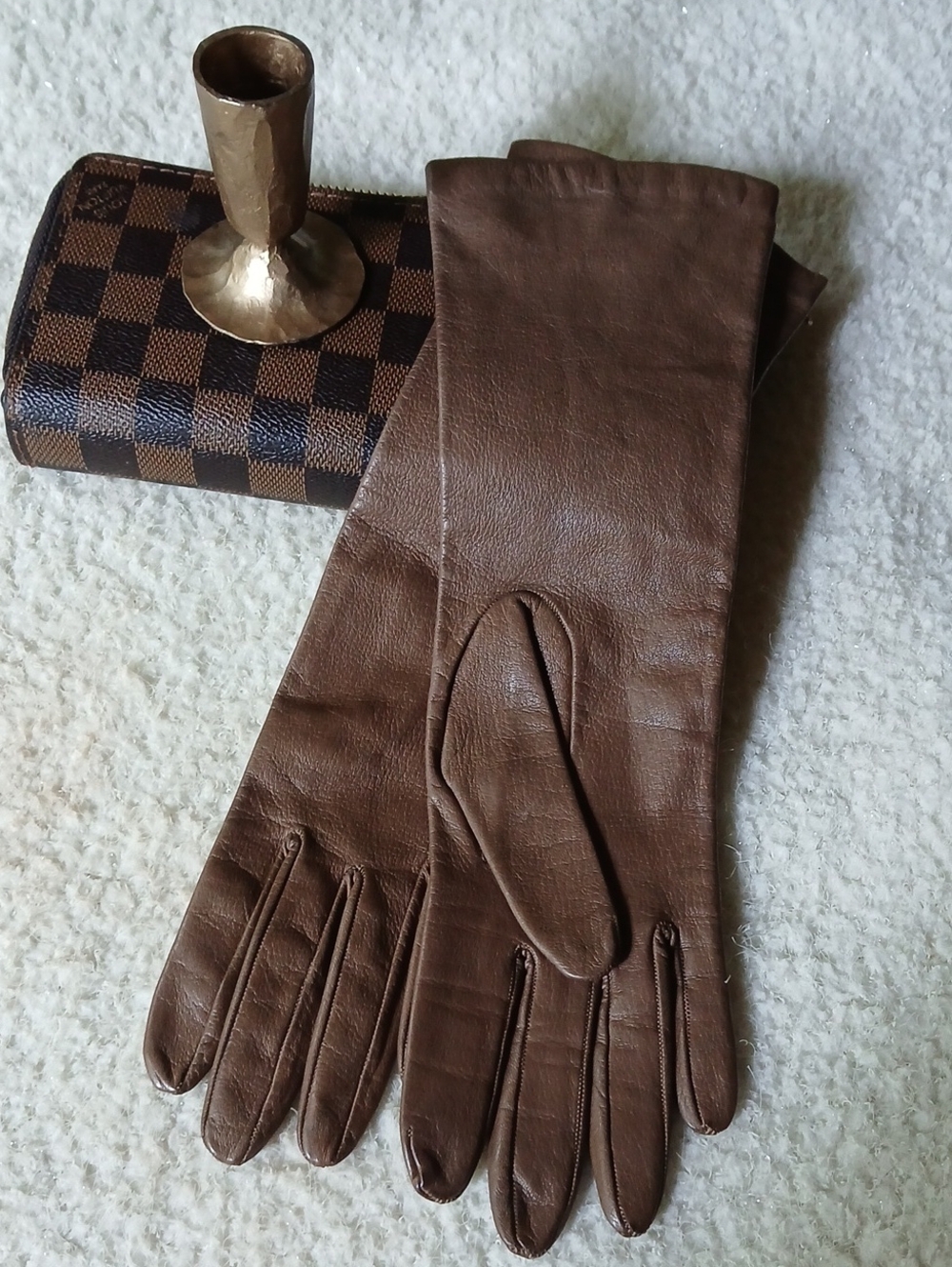 Neiman Marcus Mellowtouch Sleek Long Leather 100%Silklined Vintage Gloves Sz 7